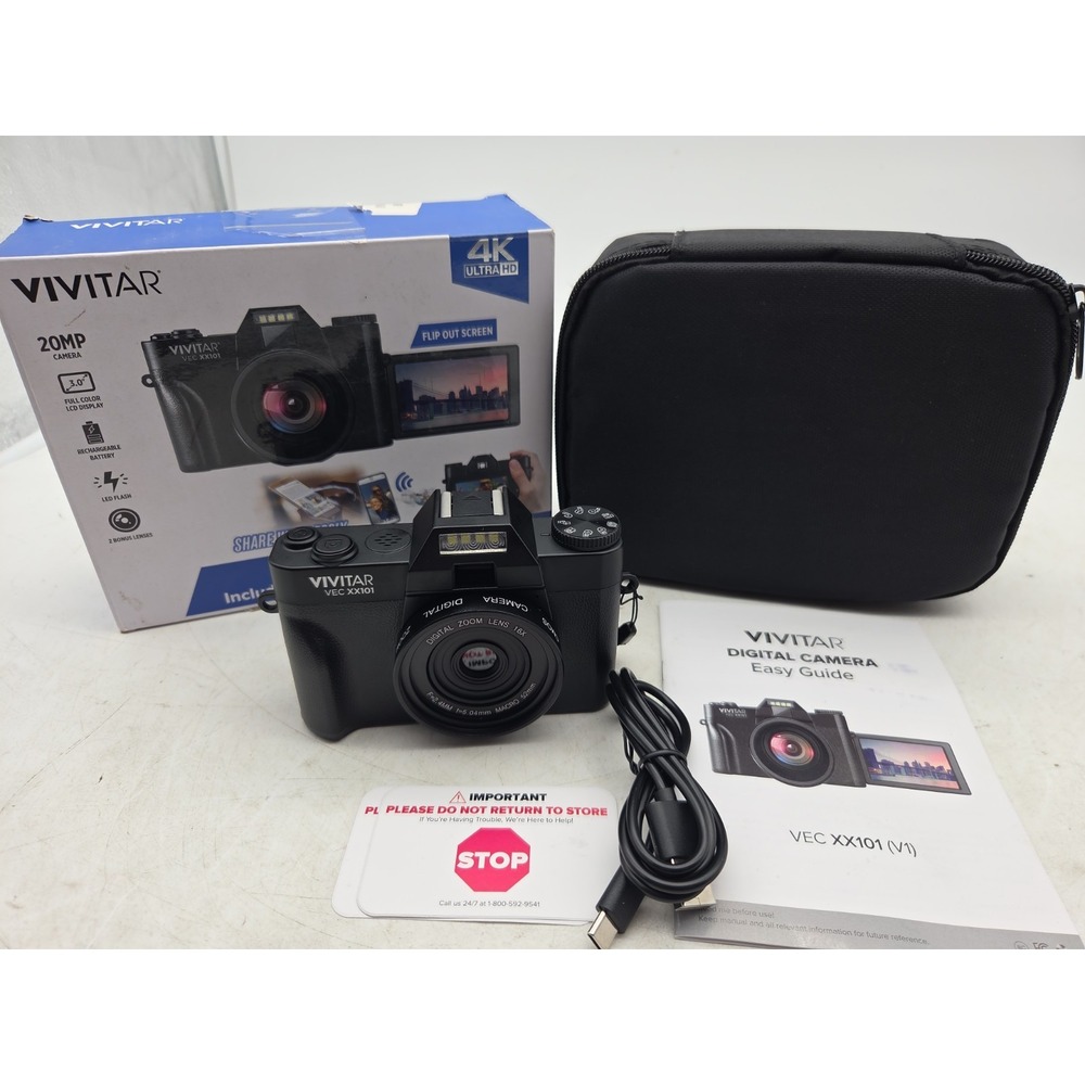 Vivitar VEC XX101 4K 20MP Wi‑Fi Compact Camera Flip-Out 3in Screen Black NewOpen